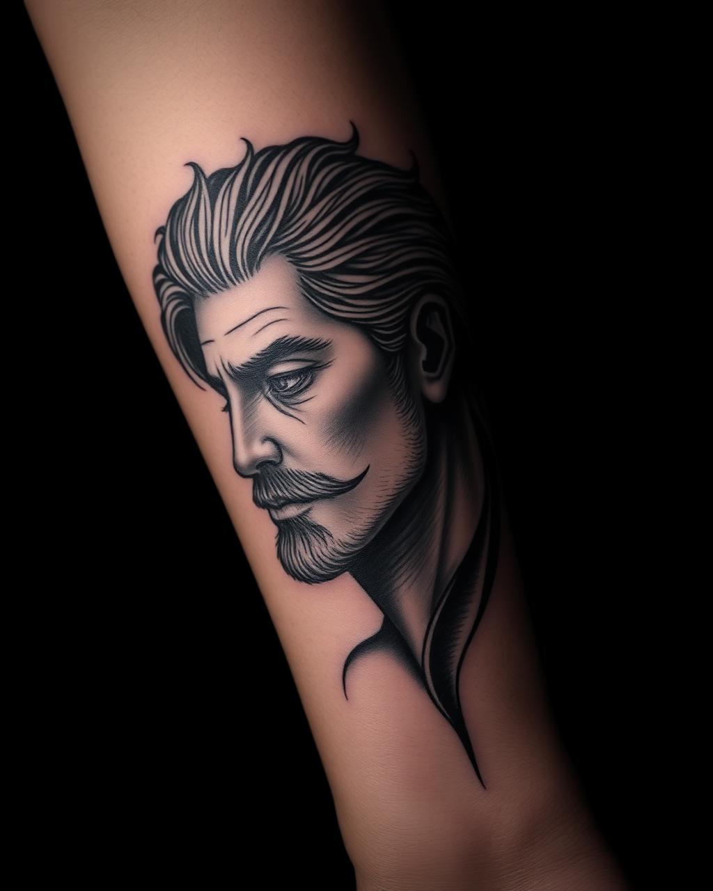 Black & grey portrait tattoo